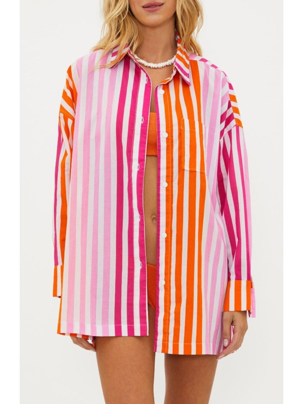 Beach Riot Petite Large Pink Alexa Top Sunset Stripes Cotton Button Up Revolve